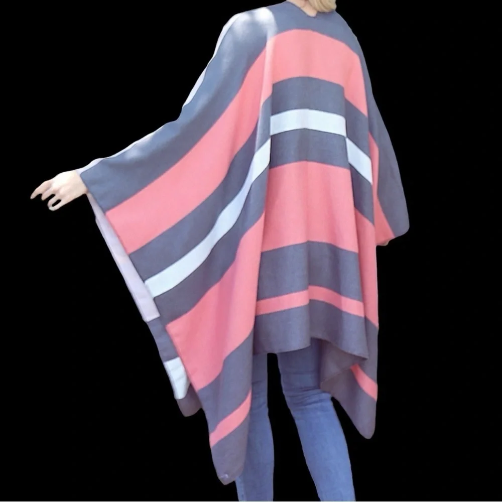 NEW Gray & Pink Multi Stripe Print Open Front Shawl / Kimono